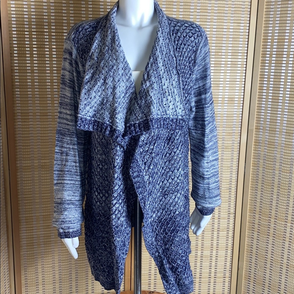 Wrangler Blue & White Open Front Sailor Collar Cardigan Size Large